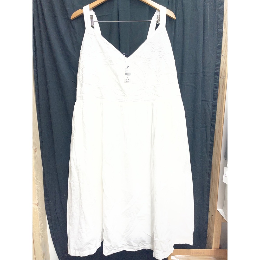 Lane Bryant White Floral Embroidered Midi Dress Smocked Back Size 20 NWT